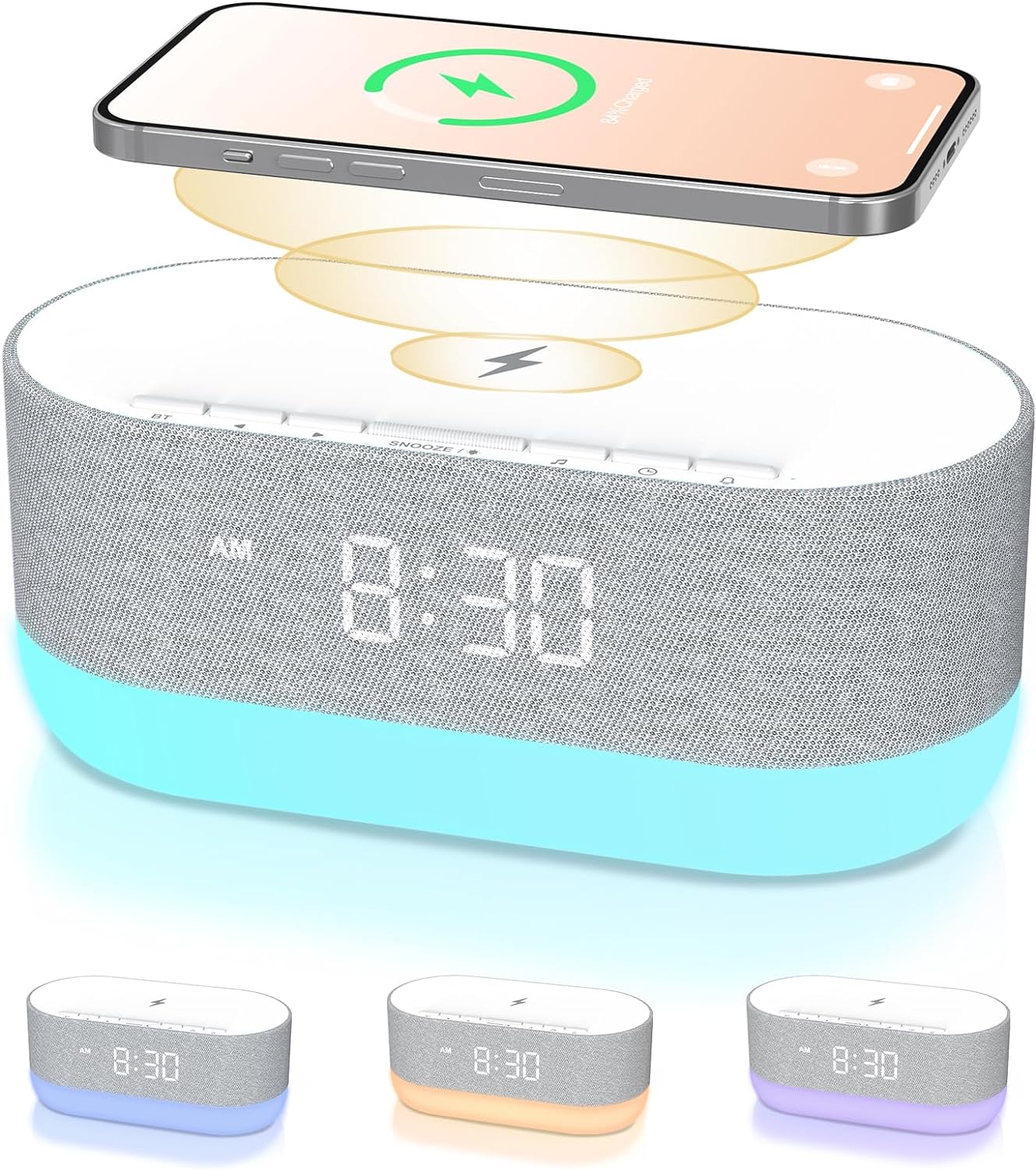 HOUSBAY Sound Machine with Alarm Clock for Bedrooms, Dual Speakers, 21 HiFi Sounds, 10W Wireless Charger, Unlimited Sound, Bluetooth, 10 Night Light, White Noise Machine for Sleeping