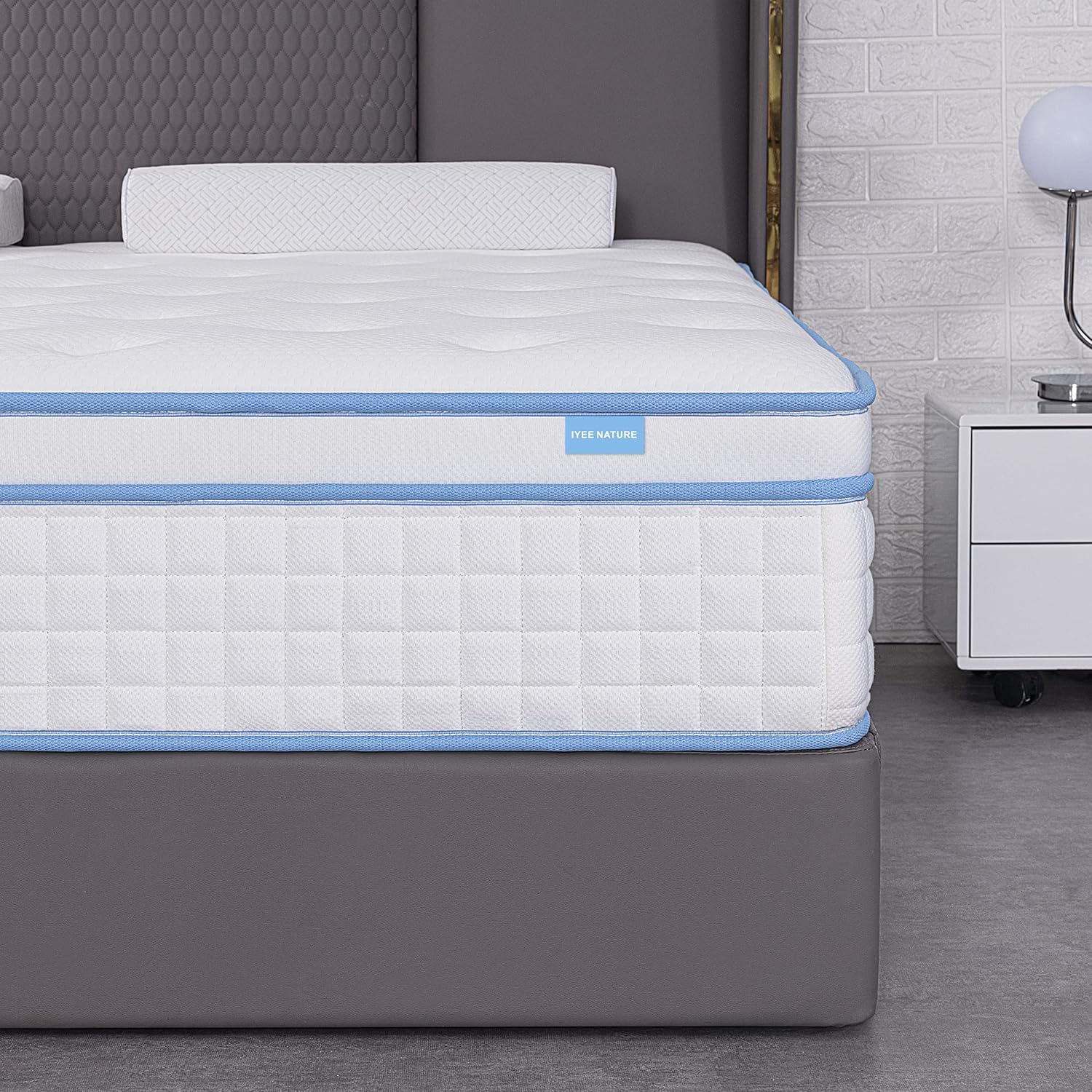 IYEE NATURE King Mattress,12 Inch King Size Hybrid Mattress Individual Pocket Spring with Foam,King Bed in a Box,Medium Plush,Blue