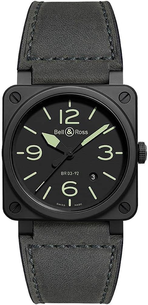 Bell and Ross Nightlum Black Dial Automatic Men's Leather Watch BR0392-BL3-CE/SCA