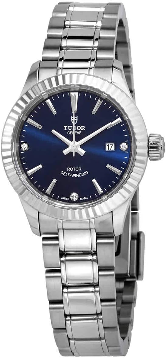 Tudor Style Automatic Diamond Blue Dial Ladies 28 mm Watch M12110-0017