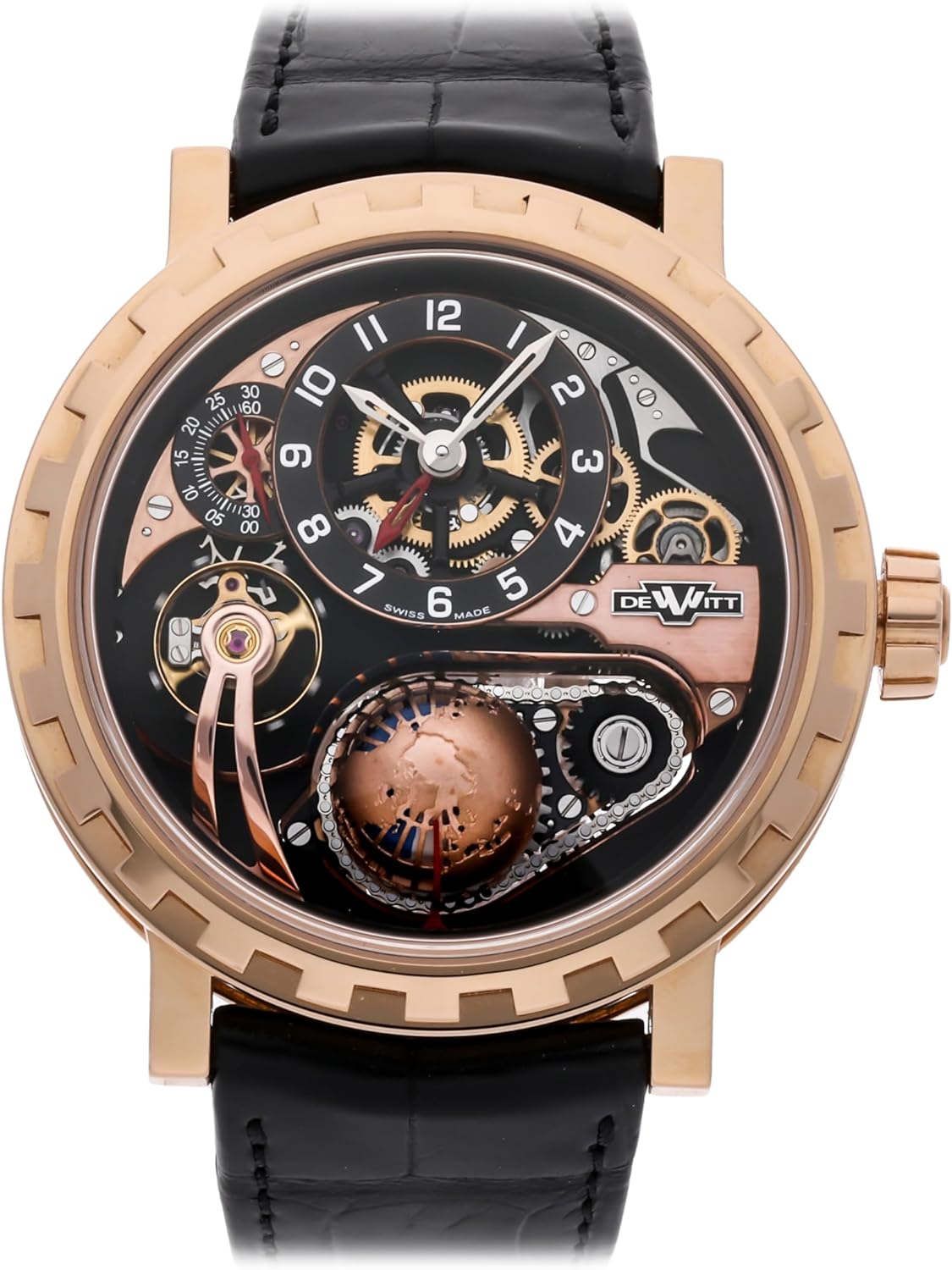 DeWitt Academia Manual Wind Black, Skeleton Dial Watch AC.GMT.003.S1 (Pre-Owned)