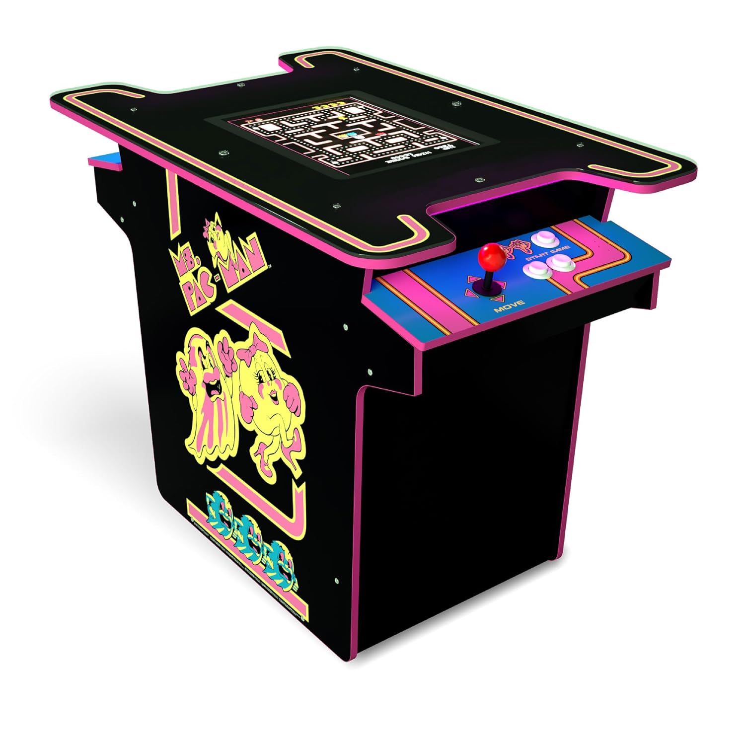 Arcade1Up Ms. PAC-MAN Head-to-Head Arcade Table with 12 Games, Multiplayer Control Panel, and 17-Inch Color LCD Screen, Black Series Edition