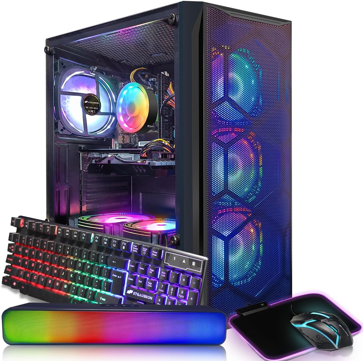 STGAubron Gaming Desktop PC Computer,Intel Core I7 3.4 GHz up to 3.9 GHz,Radeon RX 580 8G GDDR5,16G RAM,512G SSD,WiFi,Bluetooth 5.0,RGB Fanx6,RGB Keyboard&amp;Mouse&amp;Mouse Pad,RGB BT Sound Bar,W10H