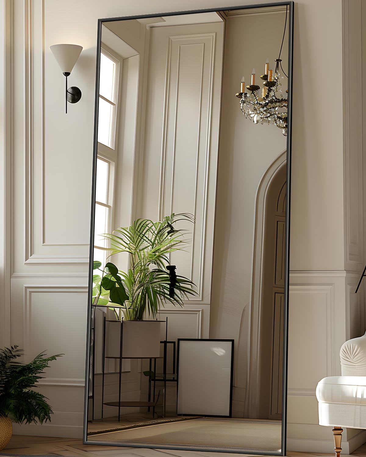 71"x28" Full Length Mirror, Floor Mirror, Full Length Mirror with Stand, Full Body Floor Mirror Bedroom Wall Mirror, Large Mirror, Leaning, Standing or Hanging Horizontally/Vertically, Black