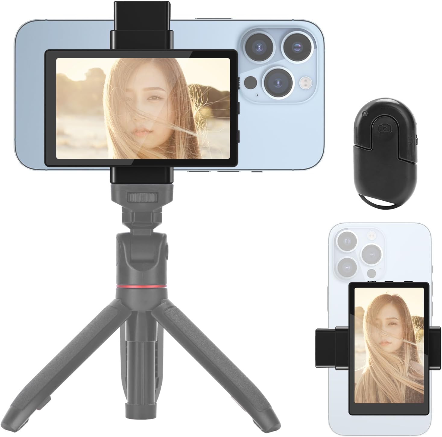 Newmowa Phone Vlog Selfie Monitor Screen, Magnetic Phone Holder Clip Mount, Using Phone Rear Camera for Selfie Vlog Live Stream TikTok, Compatible with iPhone (NOT Supports 4K Recording)