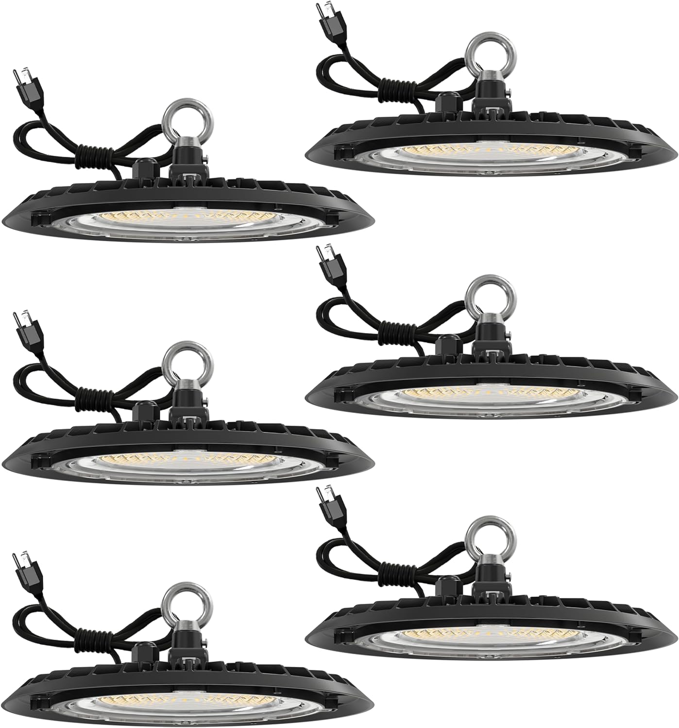 Sunco Lighting 6 Pack UFO LED High Bay Light, Plug &amp; Play Lighting for Warehouse, 5000K Daylight, 150W, Power Cord Included, 19500 LM, 120VAC, IP65 Waterproof Shatterproof Fixture - UL Listed