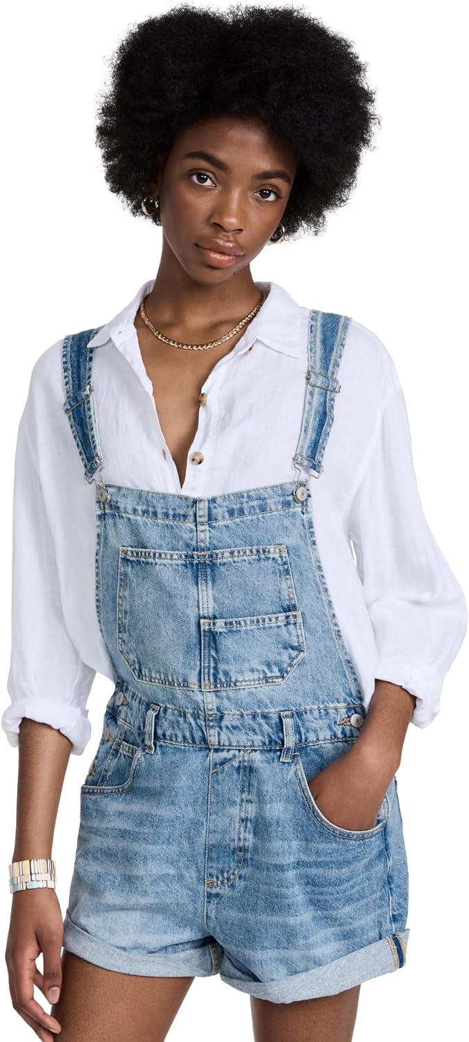 Free People Womens Fitted Denim Shortalls
