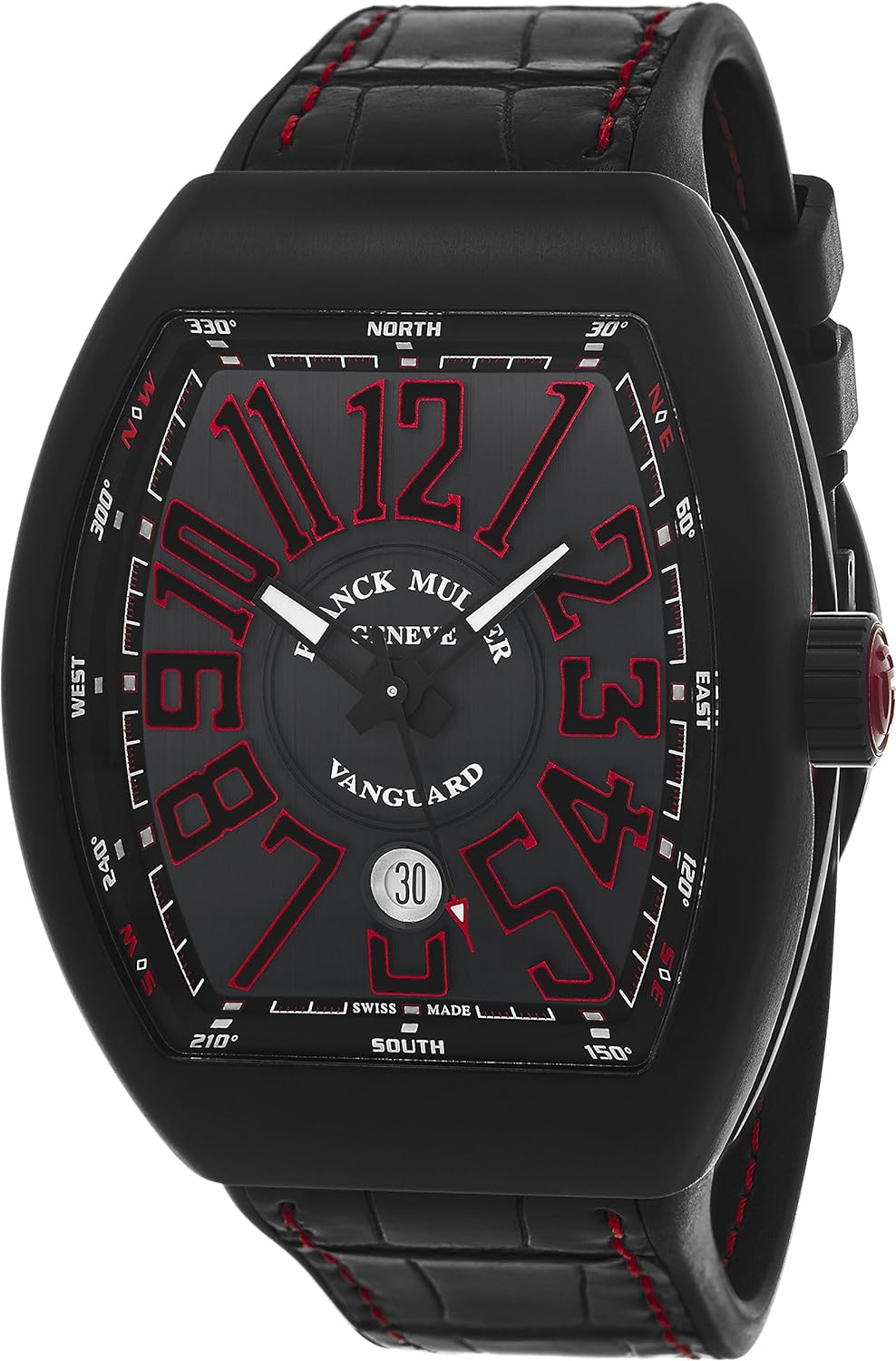 Franck Muller Vanguard Mens Black Face Automatic Date Black Rubber Strap Swiss Watch V 45 SC DT TT NR BR ER