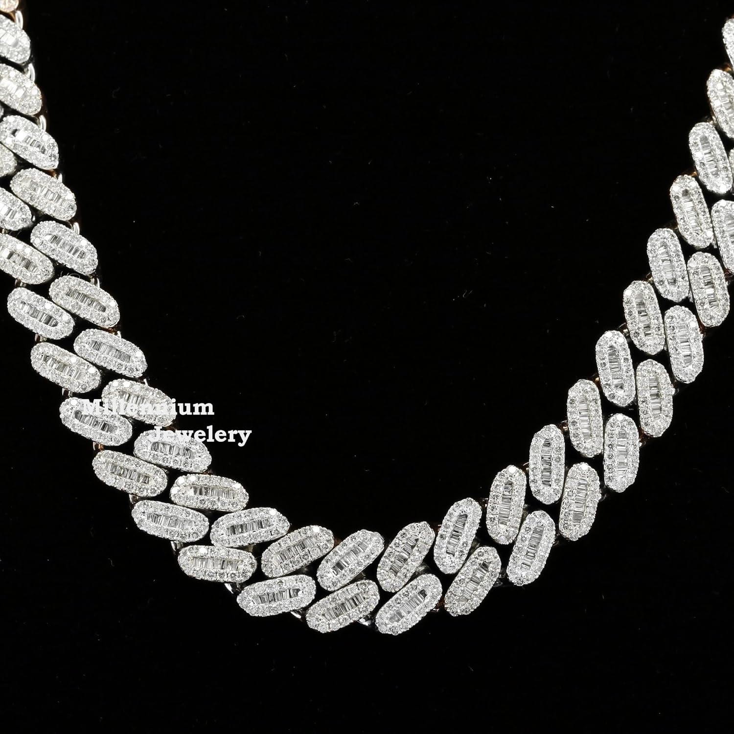 27.5 CTW Moissanite Diamond Hip Hop Style Totaly Iced Out Two Tone Gold and Silver Cuban Chain in VVS Clarity Colorless Diamond 18" to 22" Inch