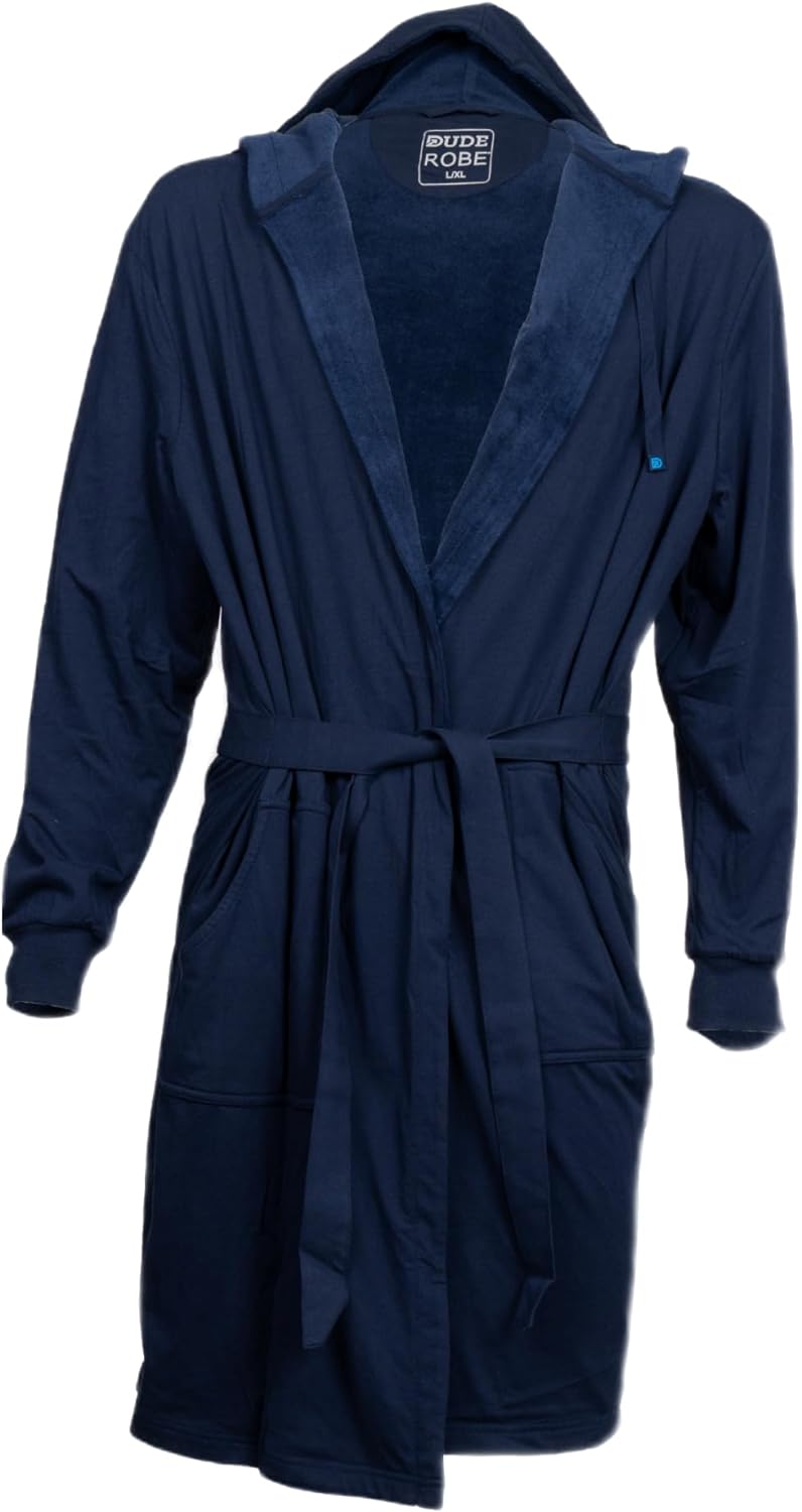 DudeRobe Men’s Hooded Bathrobe with Pockets, From Shark Tank, Soft, Comfy &amp; Absorbent Cotton Robe for After Shower &amp; Lounging