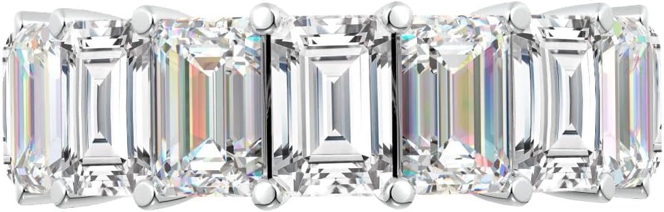 1-6 Carat Emerald 14K White Gold LAB GROWN Gemstone and LAB GROWN Diamond Wedding Band (1ct Center, AAAA Heirloom Quality)