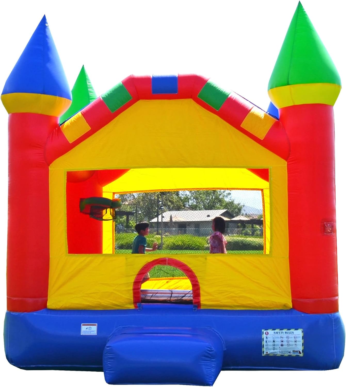 HeroKiddo Castle Commercial Grade Bounce House for Kids and Adults (with Blower), Basketball Hoop, Outdoor Indoor, Birthday Party, Rental Quality, Big Inflatable, All Seasons
