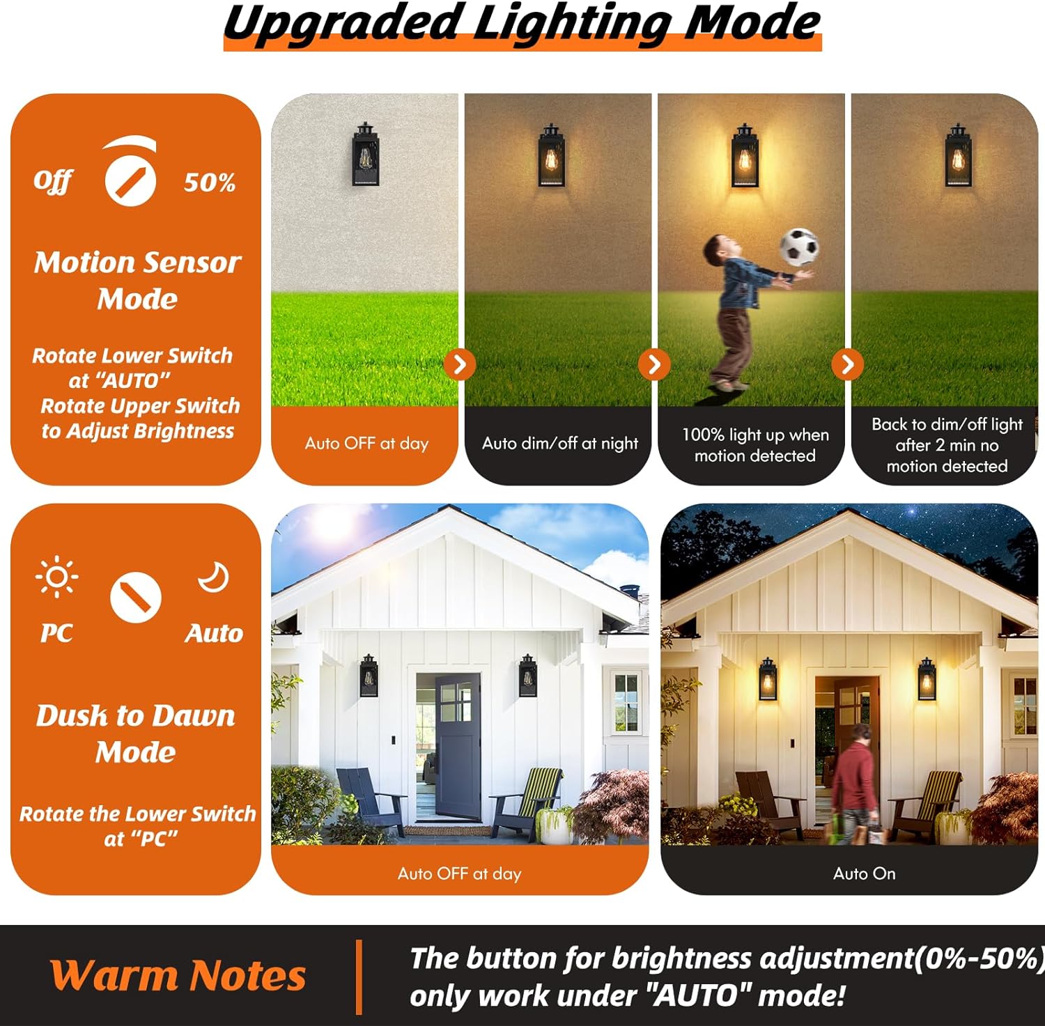 Motion Sensor Outdoor Wall Lights 2 Packs, Dusk to Dawn Outdoor Lighting, Exterior Wall Sconce Light Fixtures with Water-Rippled Glass, Waterproof Black Outside Wall Lanterns for House, Patio, Garage