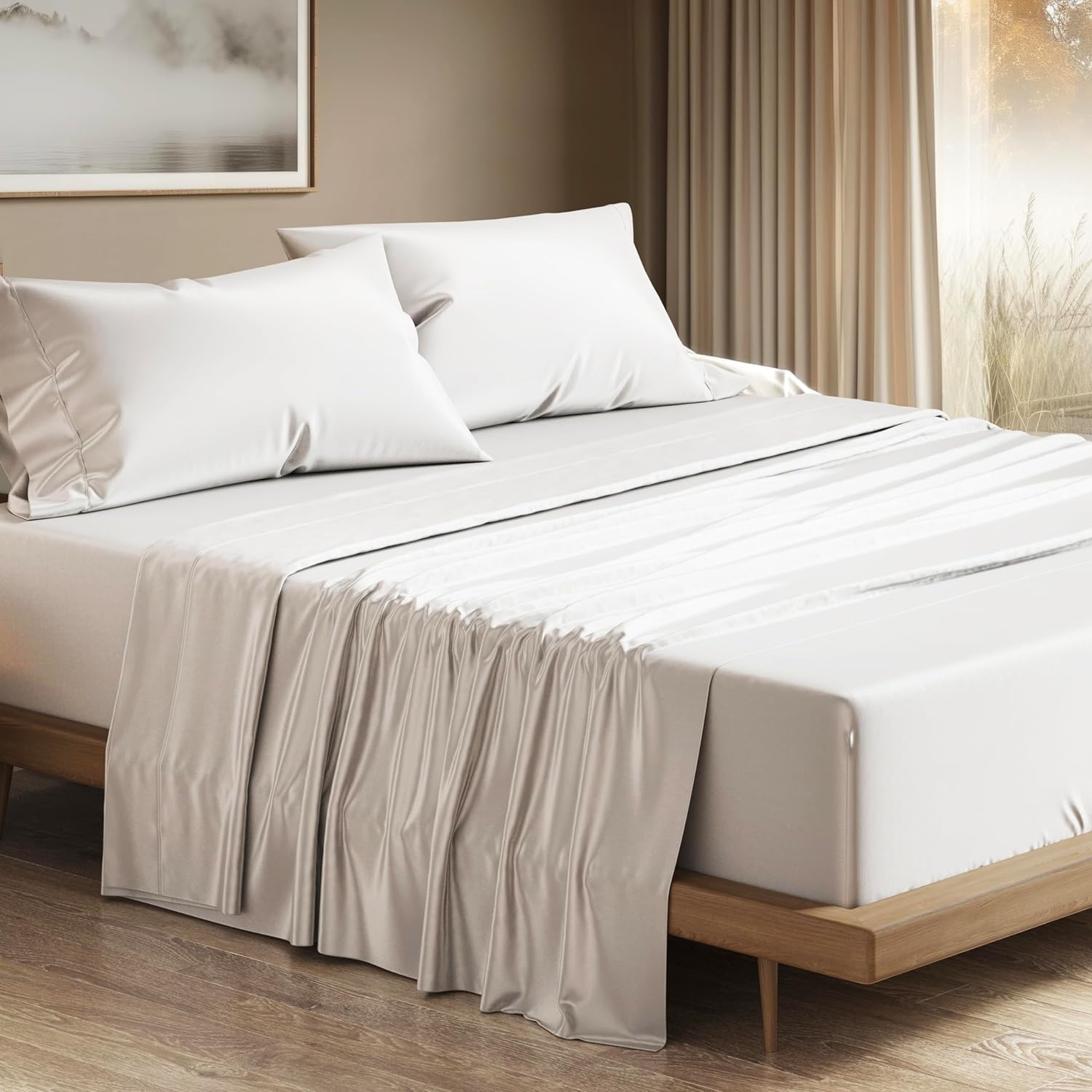 THREAD SPREAD 100% Egyptian Cotton Sheets California King Size - 1200 Thread Count 4 PC Cal King Sheets Egyptian Cotton, Soft, Cooling Sateen Sheets, High Thread Count Sheets California King - White