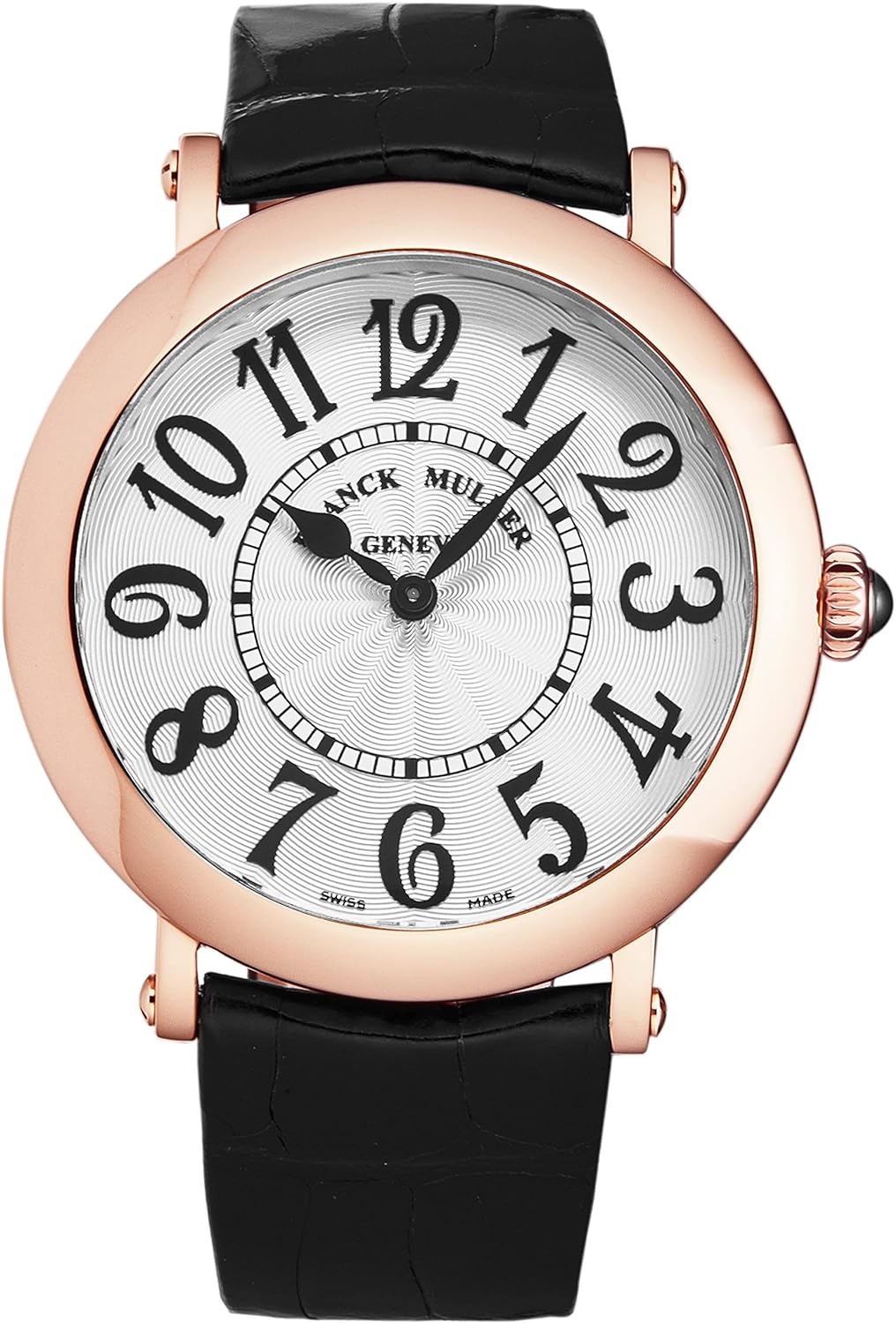 Franck Muller Womens 'Round' Silver Dial Black Leather Strap Swiss Quartz Watch 8038QZV5NSIL