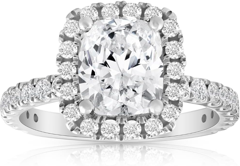 P3 POMPEII3 Certified 2 1/2Ct Cushion Halo Diamond Engagement Ring 14k Gold Lab Grown