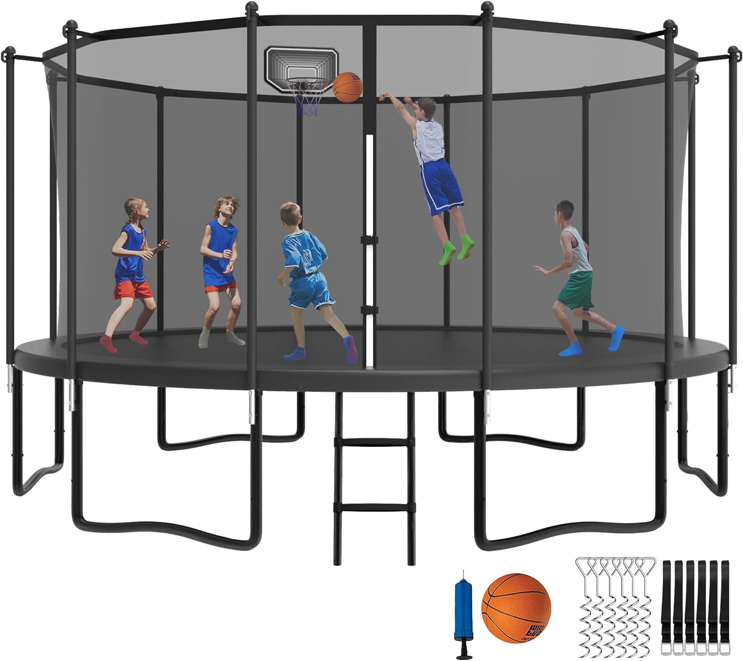 Tranpoline 16FT 15FT 14FT 12FT 10FT 8FT Tranpoline for Kids and Adults 1500LBS Tranpoline with Basketball Hoop, Enclosure Net, Back Yard Heavy Duty Recreational Tranpolines, ASTM Approved