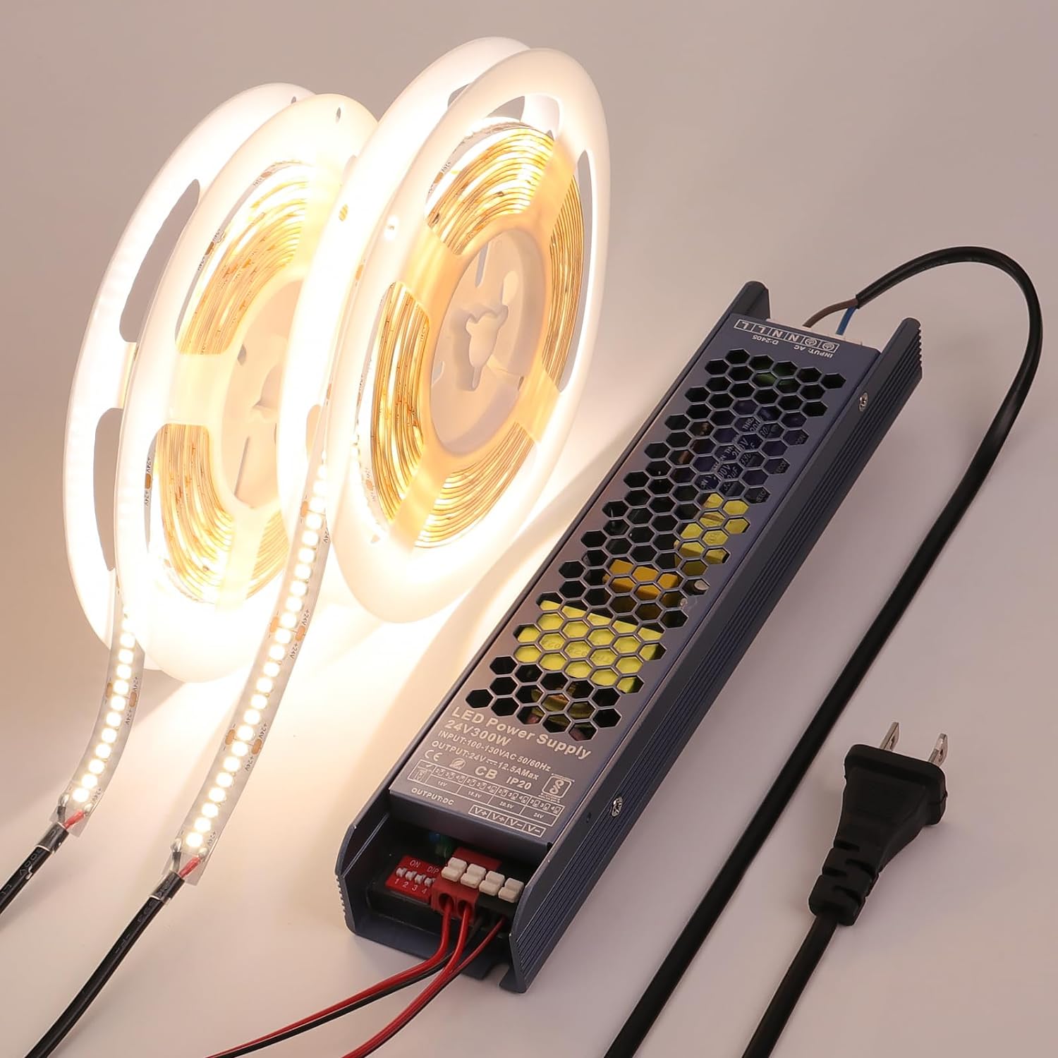 LED Strip Light 4000K Natural White for Bedroom 32.8ft (16.4ft x 2 Rolls) 26000Lm Super Bright 240W AC 110V to 24V High Density 238LEDs/M LED Tape Lighting with US Plug Power Supply