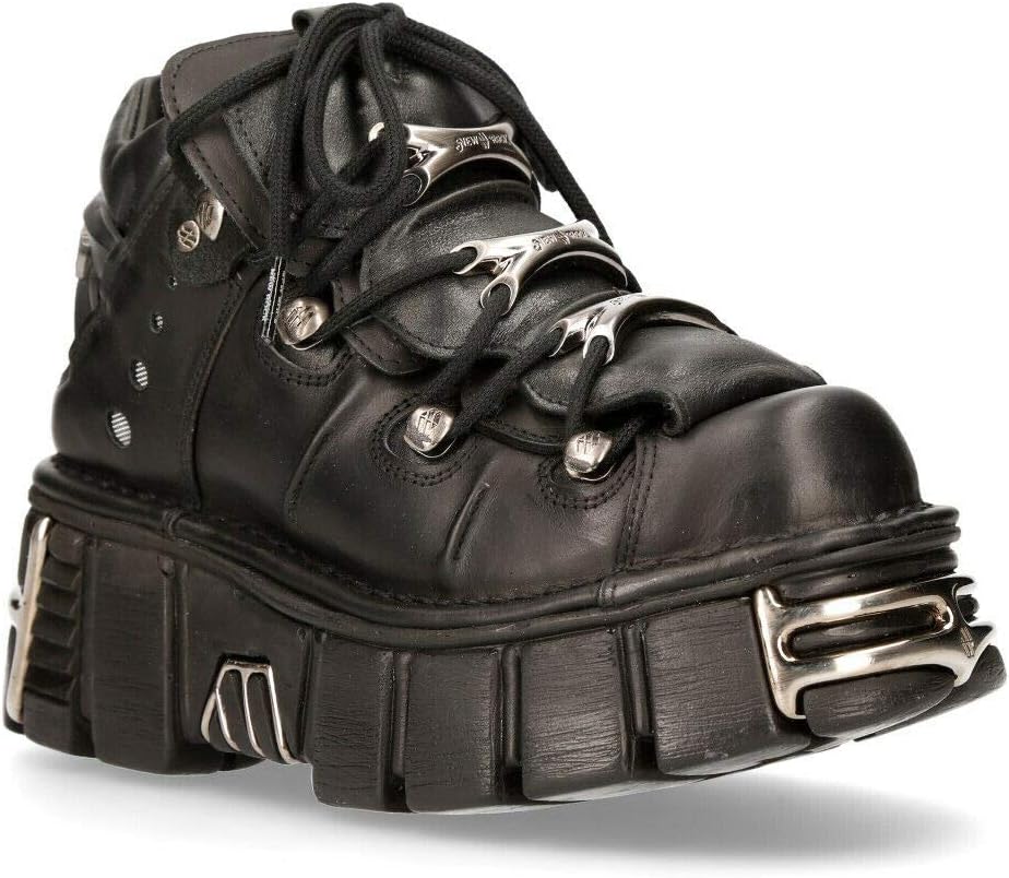 New Rock 106 S1 Men's Goth Punk Black Metallic Platform Fashion Ankle Boots