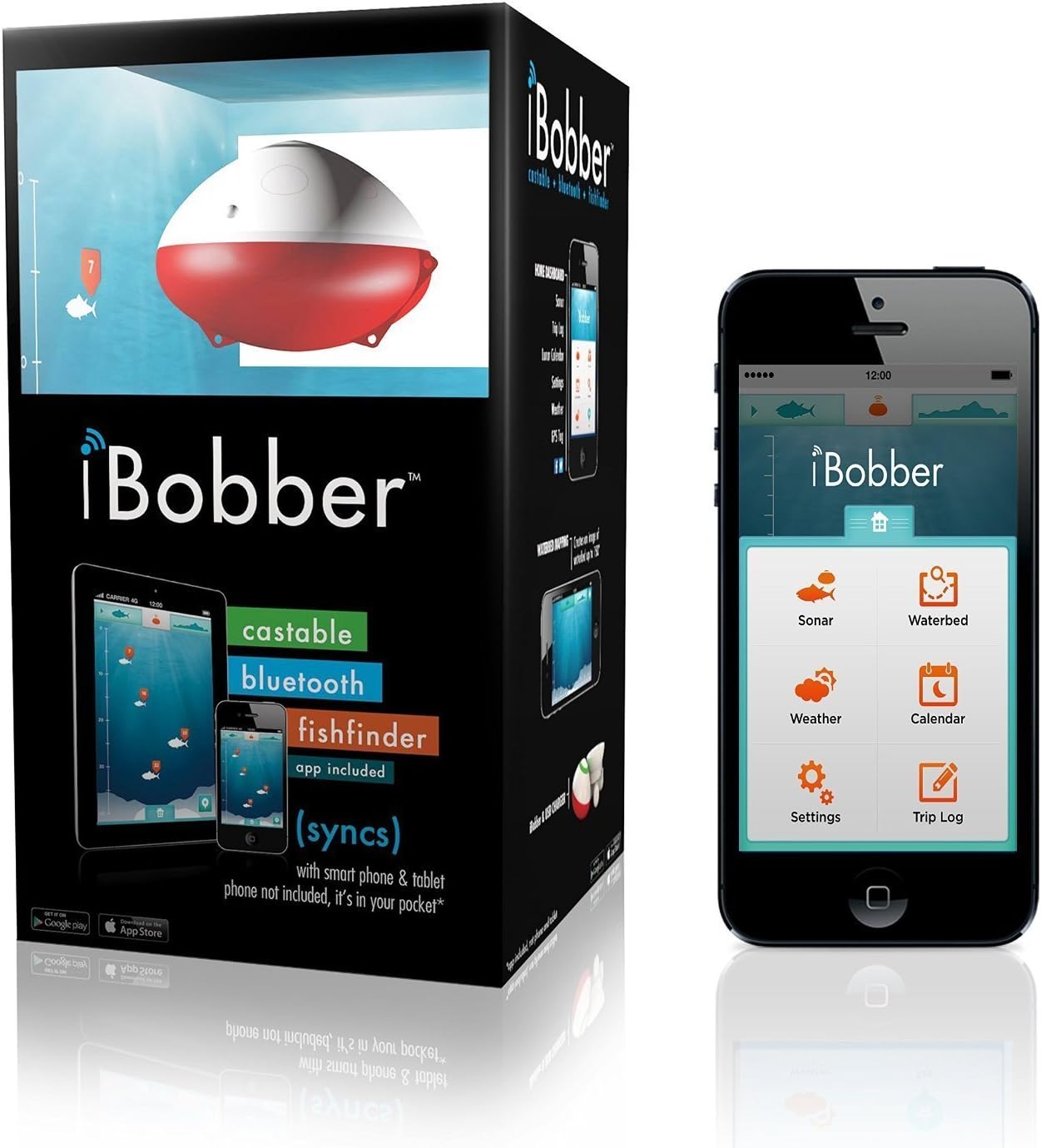 iBobber Portable Wireless Bluetooth Fish Finder Depth Finder with Depth Range of 135 feet 10+ hrs Battery Life with iOS &amp; Android App Wireless and Watch App