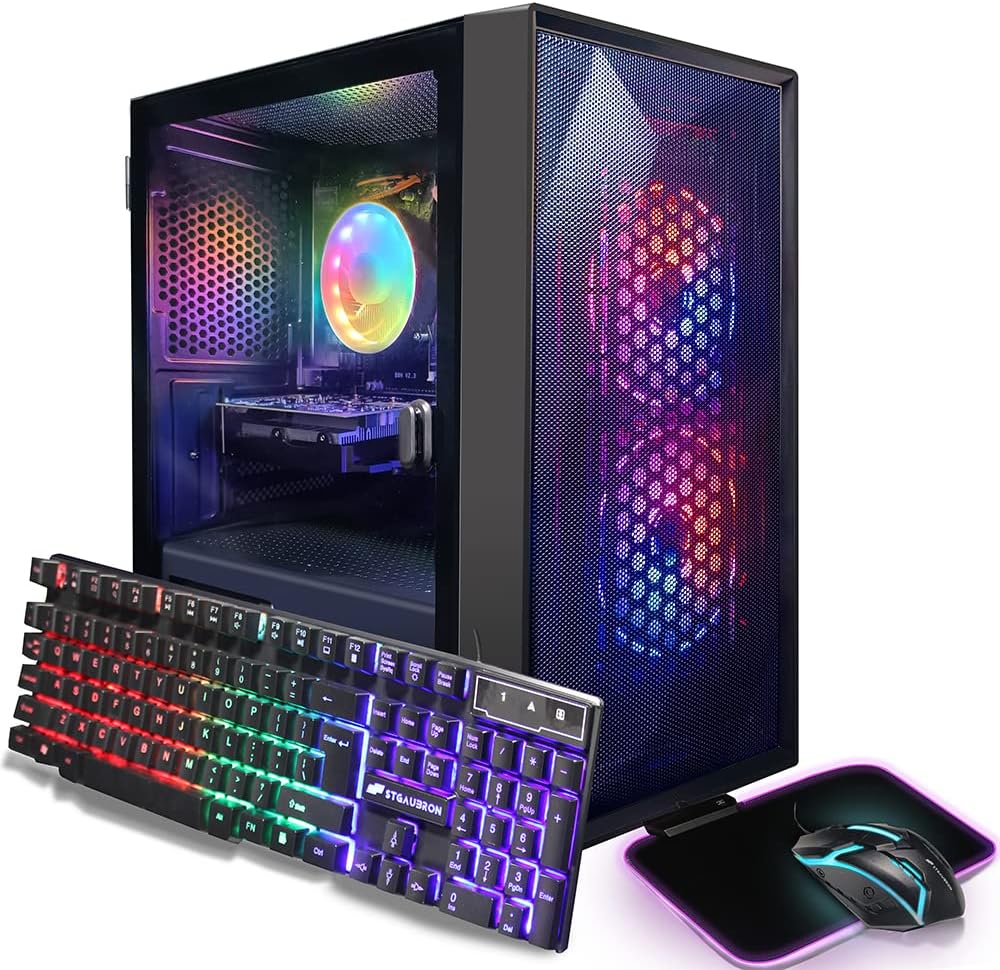 STGAubron Gaming Desktop PC, Intel Core I5 3.3Ghz up to 3.7Ghz, AMD Radeon RX 550 4G GDDR5, 16G Ram, 512G SSD, WiFi, BT 5.0, RGB Fan x 3, RGB Keybaord &amp; Mouse, RGB Mouse Pad, W10H64