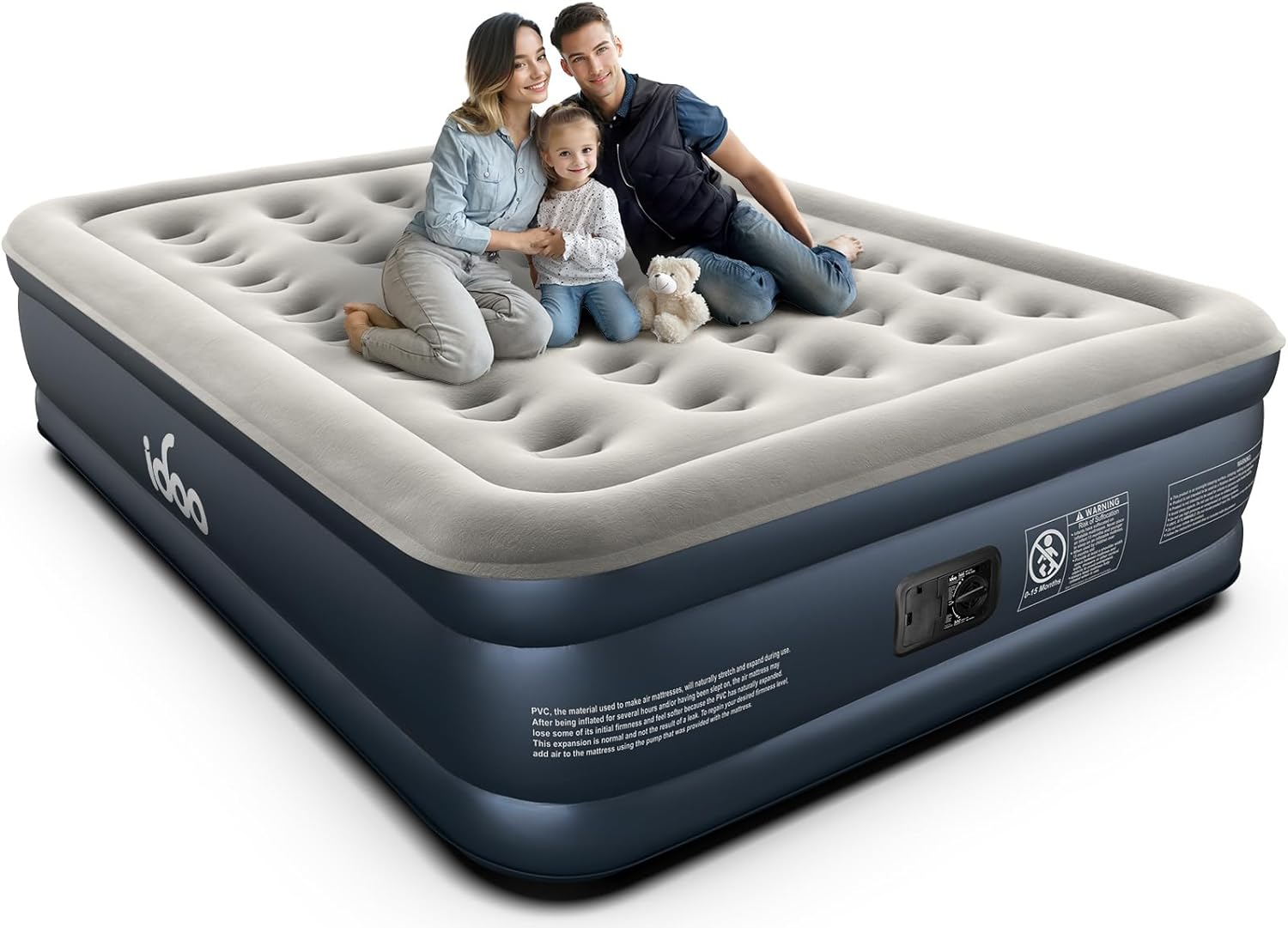 iDOO Queen Air Mattress with Built in Pump, 18" Raised Comfort Blow up Mattress, Upgraded Four Chamber Airbed, Durable Inflatable Mattress for Guests &amp; Home, colchon inflable, Air Bed, 650lbs Max