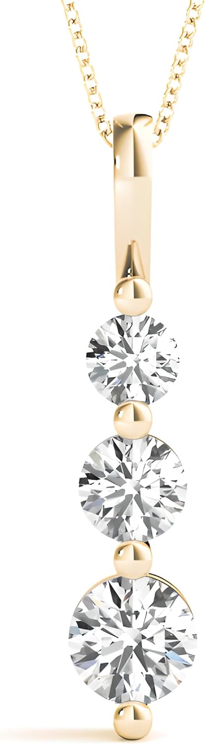 Diamond Journey Pendant Necklace for Women with Lab-Grown Diamond Pendant in 14K Real Gold with Adjustable 16-18" Chain, E-F Color, VS1 - VS2 Clarity