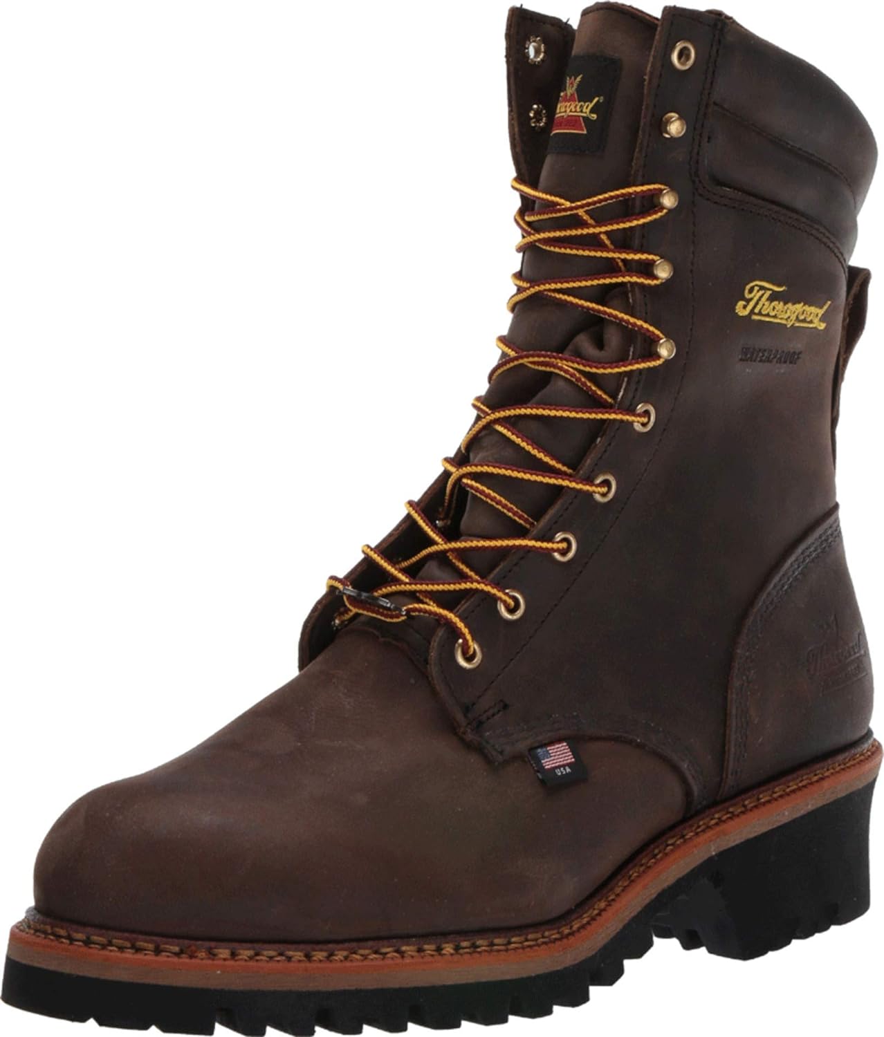 Thorogood Logger Series 9” Waterproof Steel Toe Work Boots for Men - Premium Leather with Storm Welt Construction and Slip-Resistant Vibram Outsole; EH Rated
