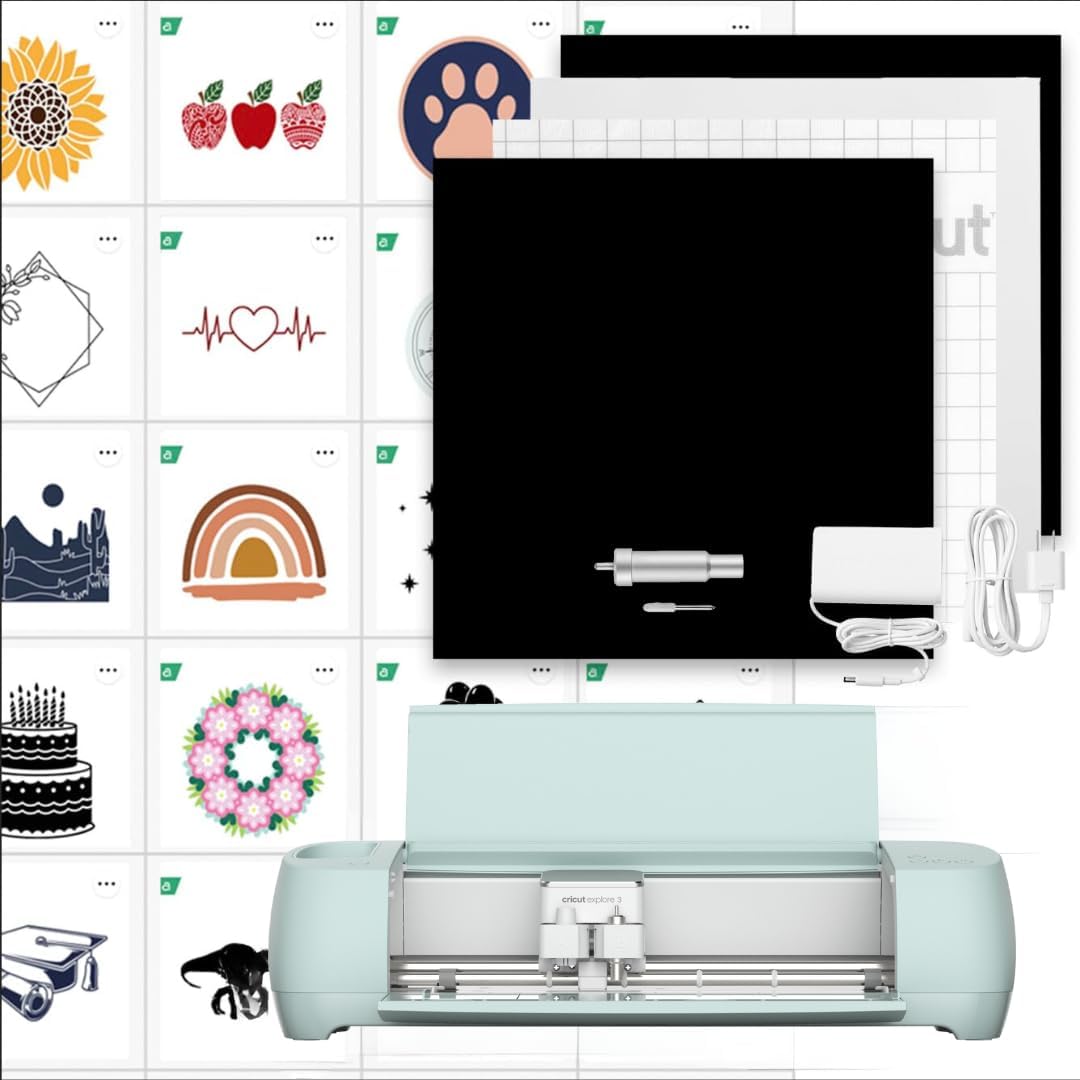Cricut Explore 3 &amp; Digital Content Library Bundle - Includes 30 images in Design Space App - 2X Faster DIY Cutting Machine for all Crafts, Cuts 100+ Materials Blue