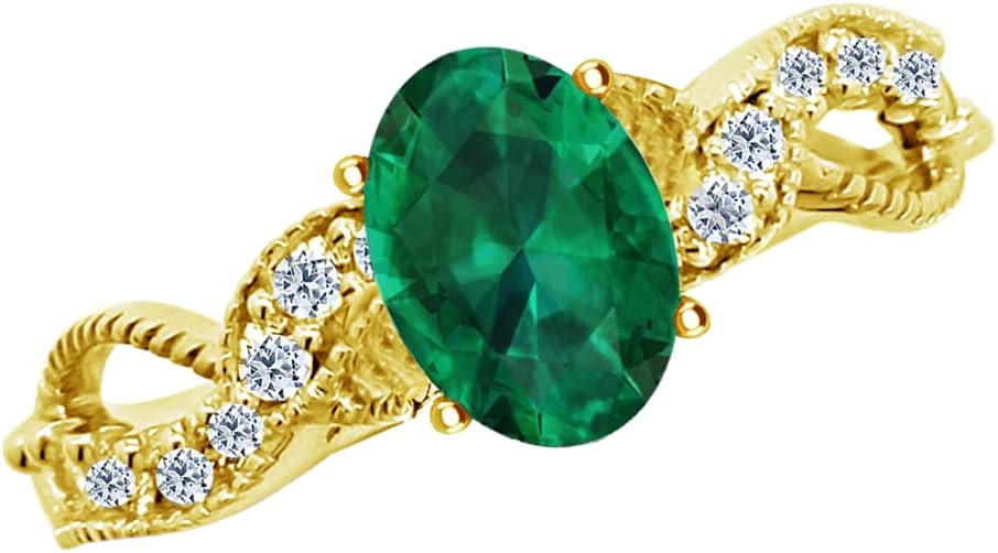 1.45 Carat Vintage Split Shank Twisting Oval Cut Emerald Diamond Engagement Ring (1 Ct Center Heirloom Quality AAA+)