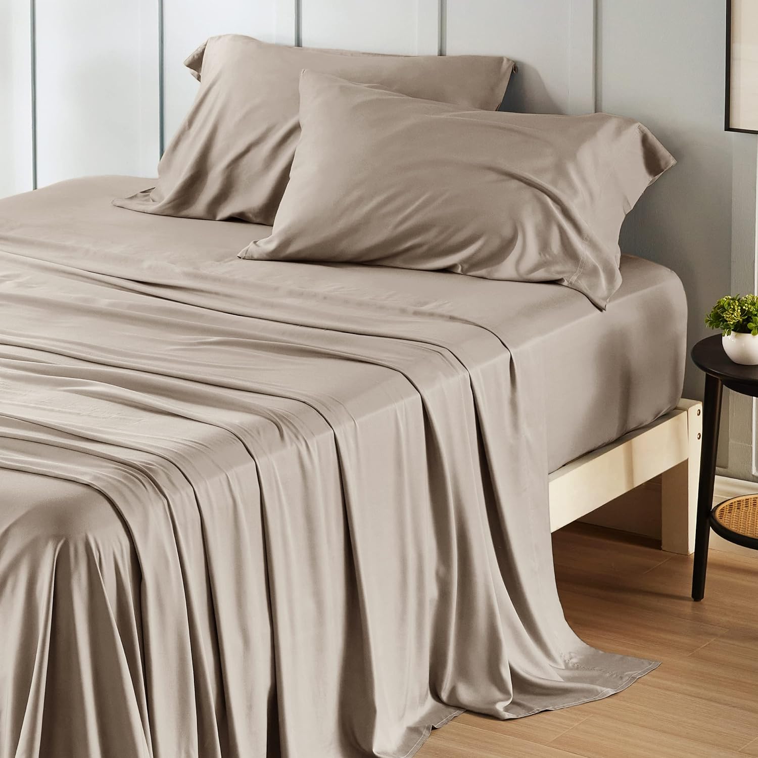 Bedsure King Size Sheet Set, Cooling Sheets King, Rayon Derived from Bamboo, Deep Pocket Up to 16", Breathable &amp; Soft Bed Sheets, Hotel Luxury Silky Bedding Sheets &amp; Pillowcases, Simply Taupe