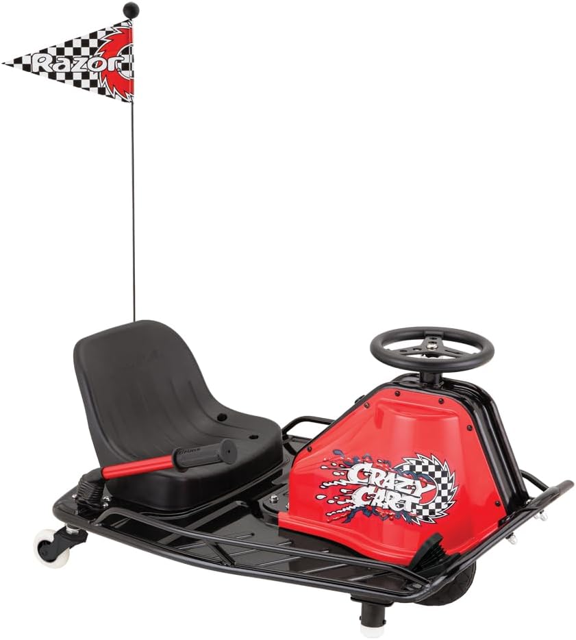Razor Crazy Cart - 24V Electric Drifting Go Kart - Variable Speed, Up to 12 mph, Drift Bar for Controlled Drifts, Black/Red