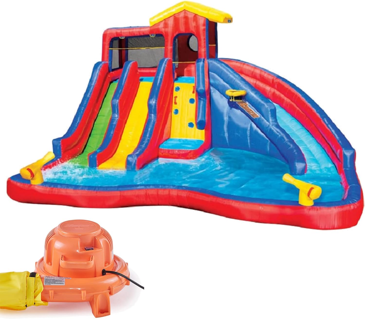 Banzai Hydro Blast Inflatable Water Park with 3 Waterslides, 2 Water Cannons, and a Basketball Hoop