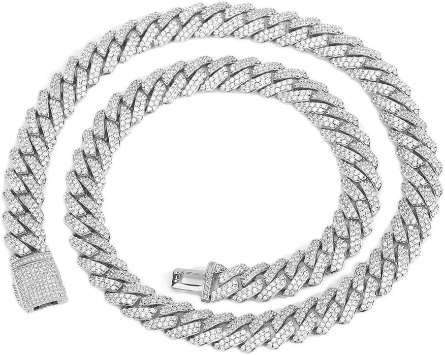18K Platinum 15mm Cuban Chain Men's necklace Mesh necklace Hip Hop Jewelry 5A+Mosonite