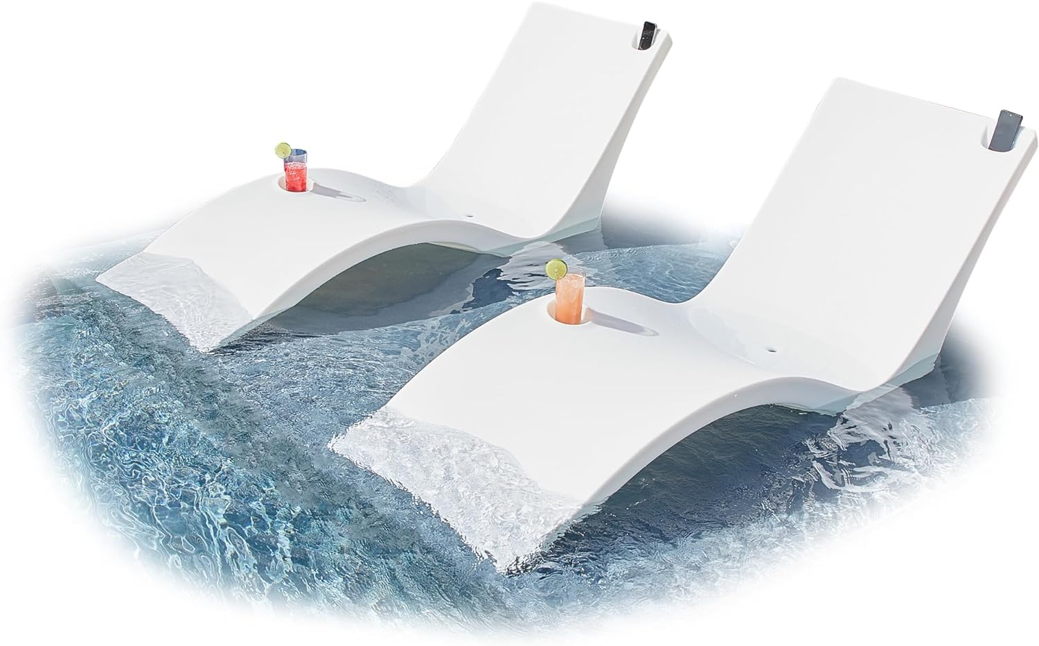 Floating Luxuries Kai Shelf Pool Lounger, in-Pool, Use in Pools with Shelves Up to 9 Inches Deep, Built-in Drink and Phone Holders, Set of 2 in-Pool Chaise Lounge Chairs, Arctic White