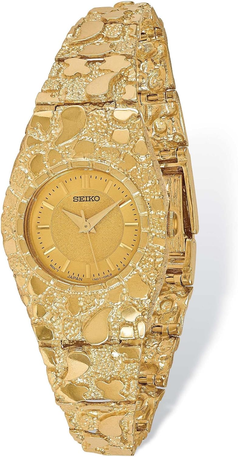Bijou 14k Yellow Gold Ladies Circular Nugget Watch