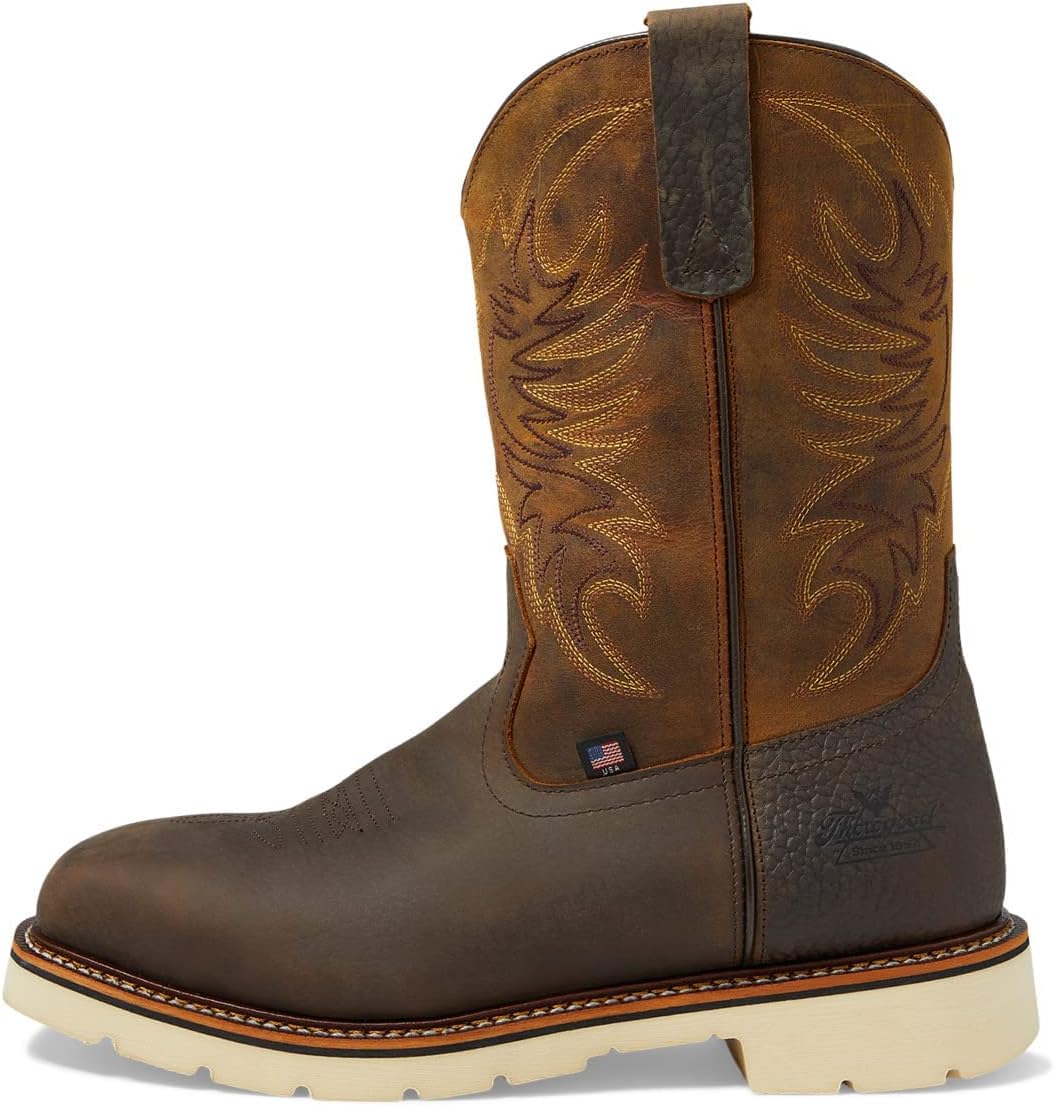 Thorogood American Heritage 11" Square Toe Wellington Leather Work Boots for Men with Slip-Resistant Outsole