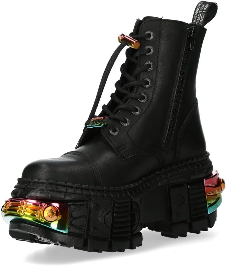 New Rock Boots WALL83CCT-S8 Ladies Metallic Black Leather Platform Gothic Boots
