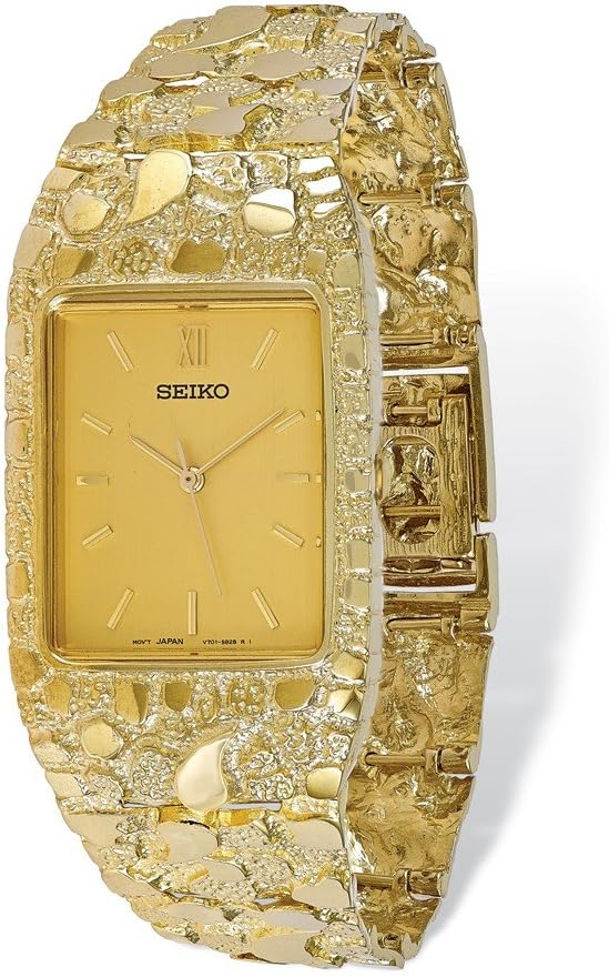 10k Champagne 27x47mm Dial Square Face Nugget Watch, 10 kt Yellow Gold