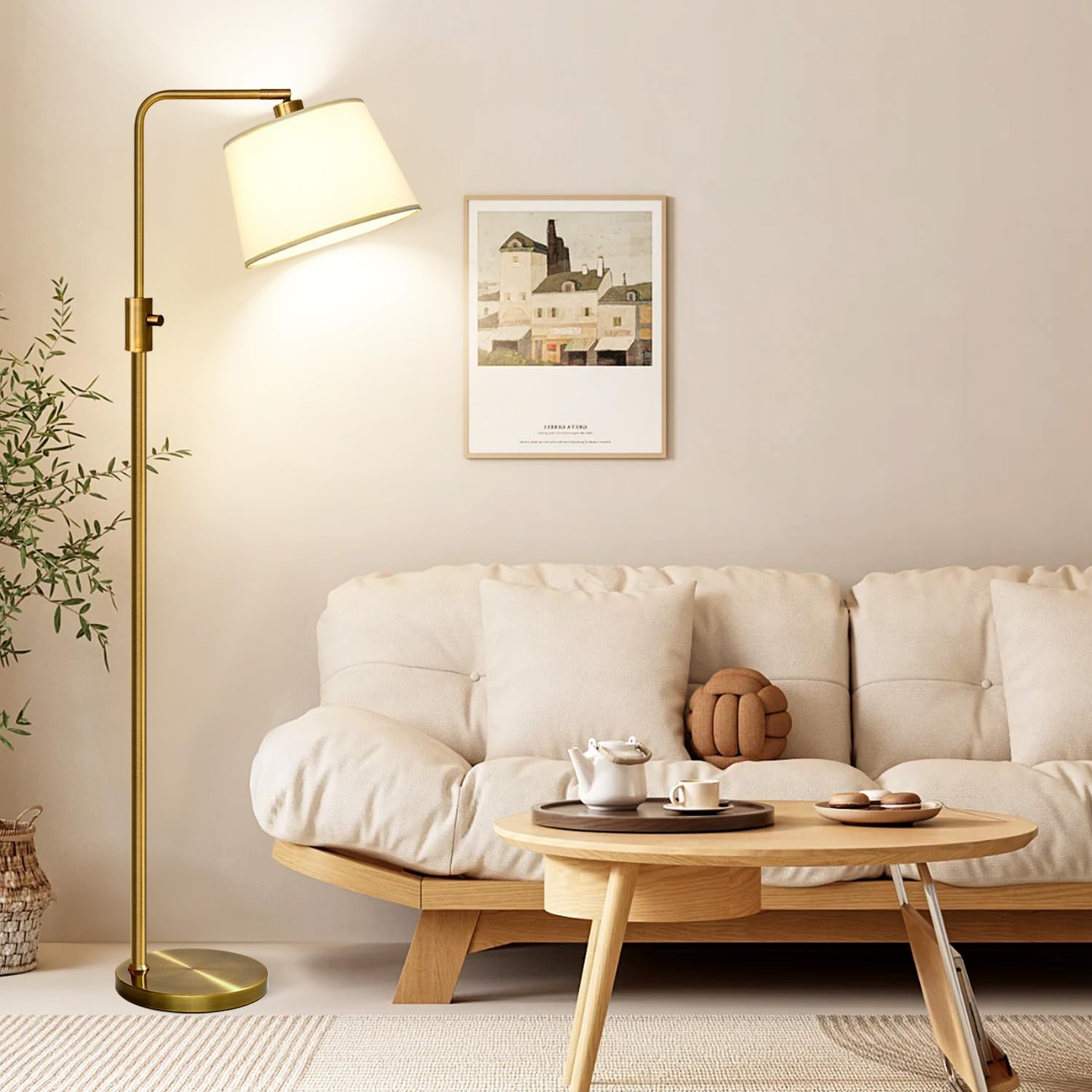 Nintiue Dimmable Floor Lamp, 1000 LM LED Edison Bulb Included, Arc Floor Lamps for Living Room Modern Standing Lamp Tall Lamps for Living Room Bedroom-Brass