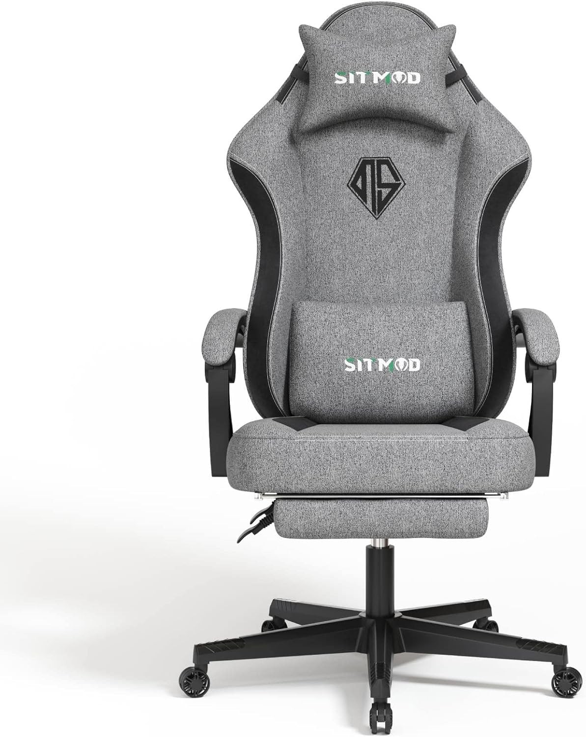 SITMOD Adult Gaming Chair with Footrest - Computer Ergonomic Video Game Chair - Back and Seat Height Adjustable Swivel Office Chair with Lumbar Support (Gray) - Fabric