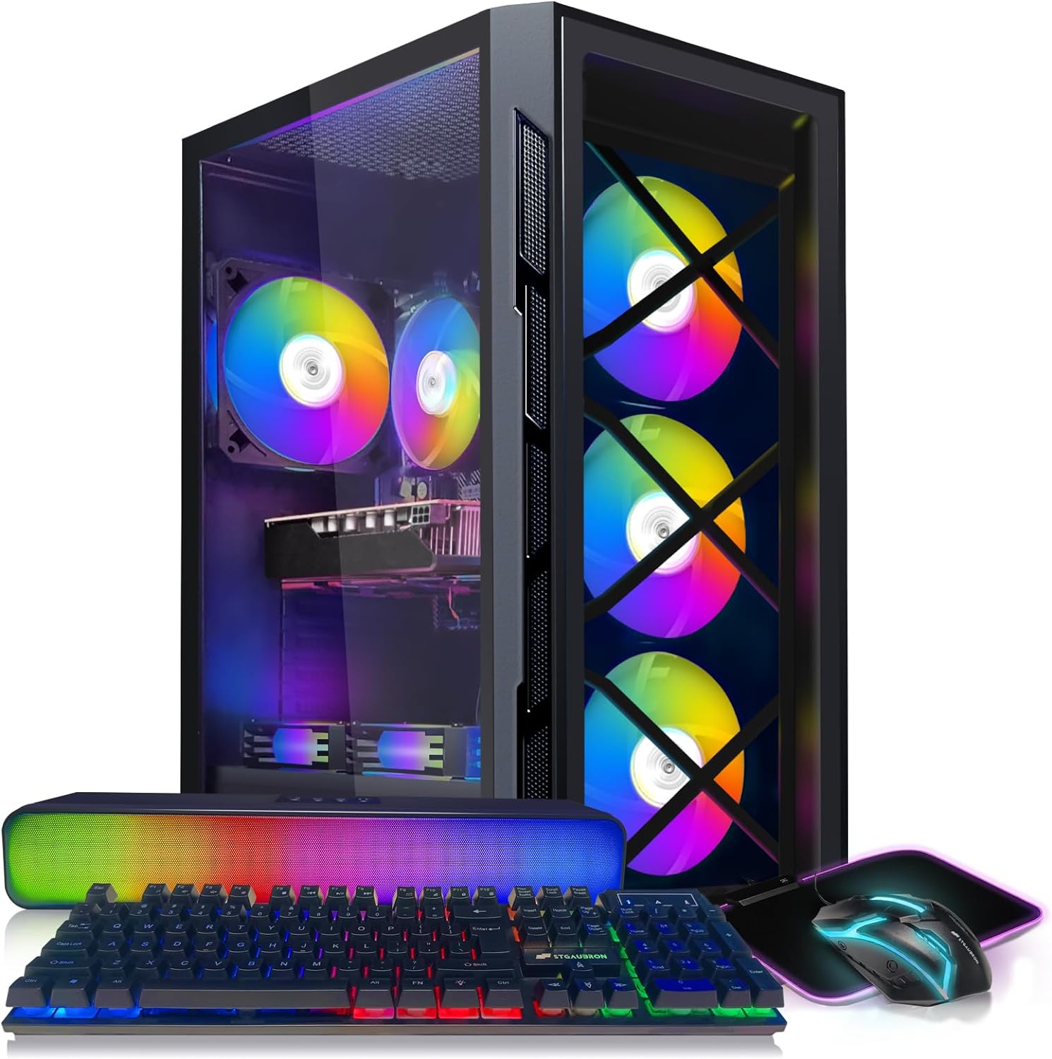 STGAubron Gaming Desktop PC, Intel Core i7 3.4G up to 3.9G, GeForce GTX 1660 Super 6G GDDR6, 16G RAM, 512G SSD, 600M WiFi, BT 5.0, RGB Fan x 6, RGB Keyboard&amp;Mouse&amp;Mouse Pad, RGB BT Sound Bar, 