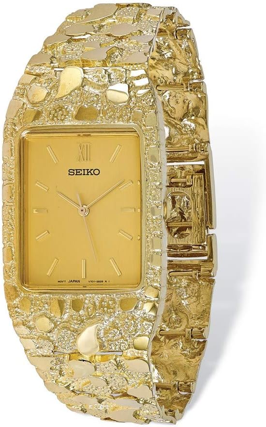 10K Yellow Gold Champagne 27 x 47 mm Dial Square Face Nugget Watch
