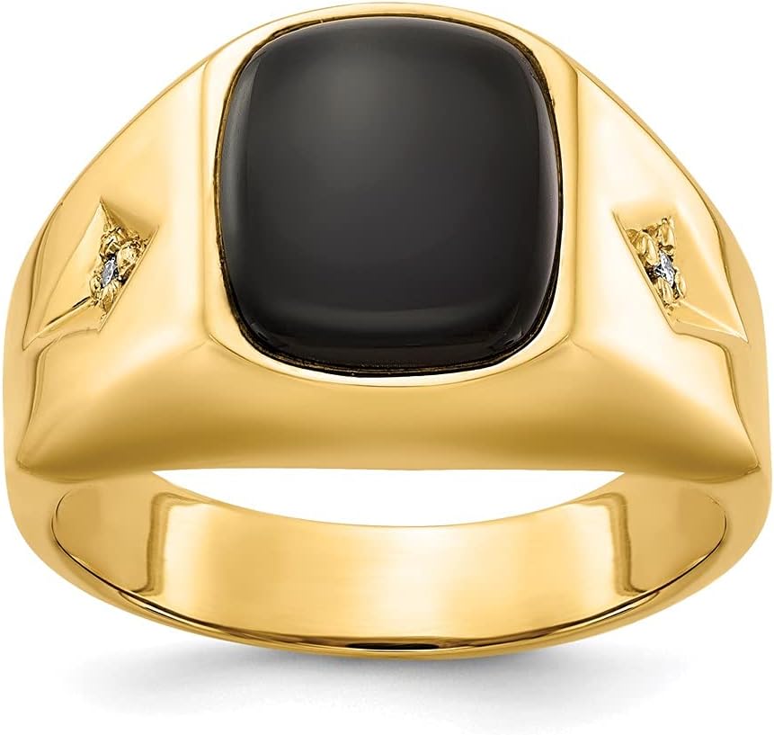 14K Yellow Gold Diamond Black Onyx Mens Ring