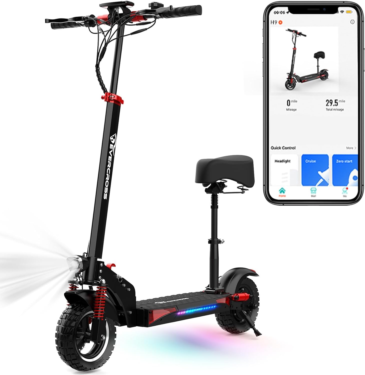 EVERCROSS H5 Electric Scooter, Electric Scooter for Adults with 800W Motor, Up to 28MPH &amp; 25 Miles-10'' Solid Tires, E-Scooter with Seat &amp; Dual Braking