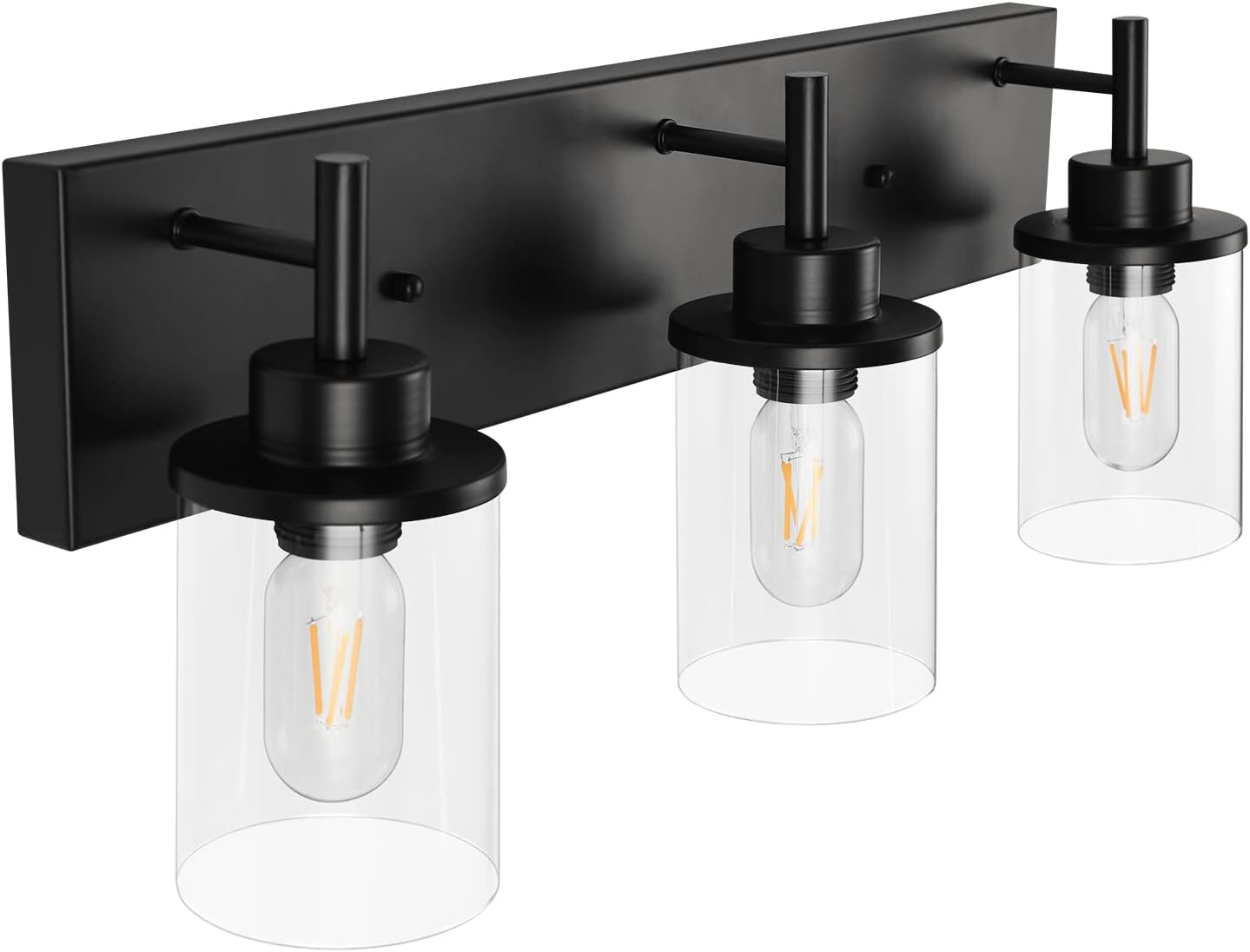 GoYeel Vanity Lighting Fixtures, Matte Black Bathroom Light Fixtures 3-Light Black Wall Sconce with Clear Glass Lampshade for Bedroom Hallway Living Room Kitchen