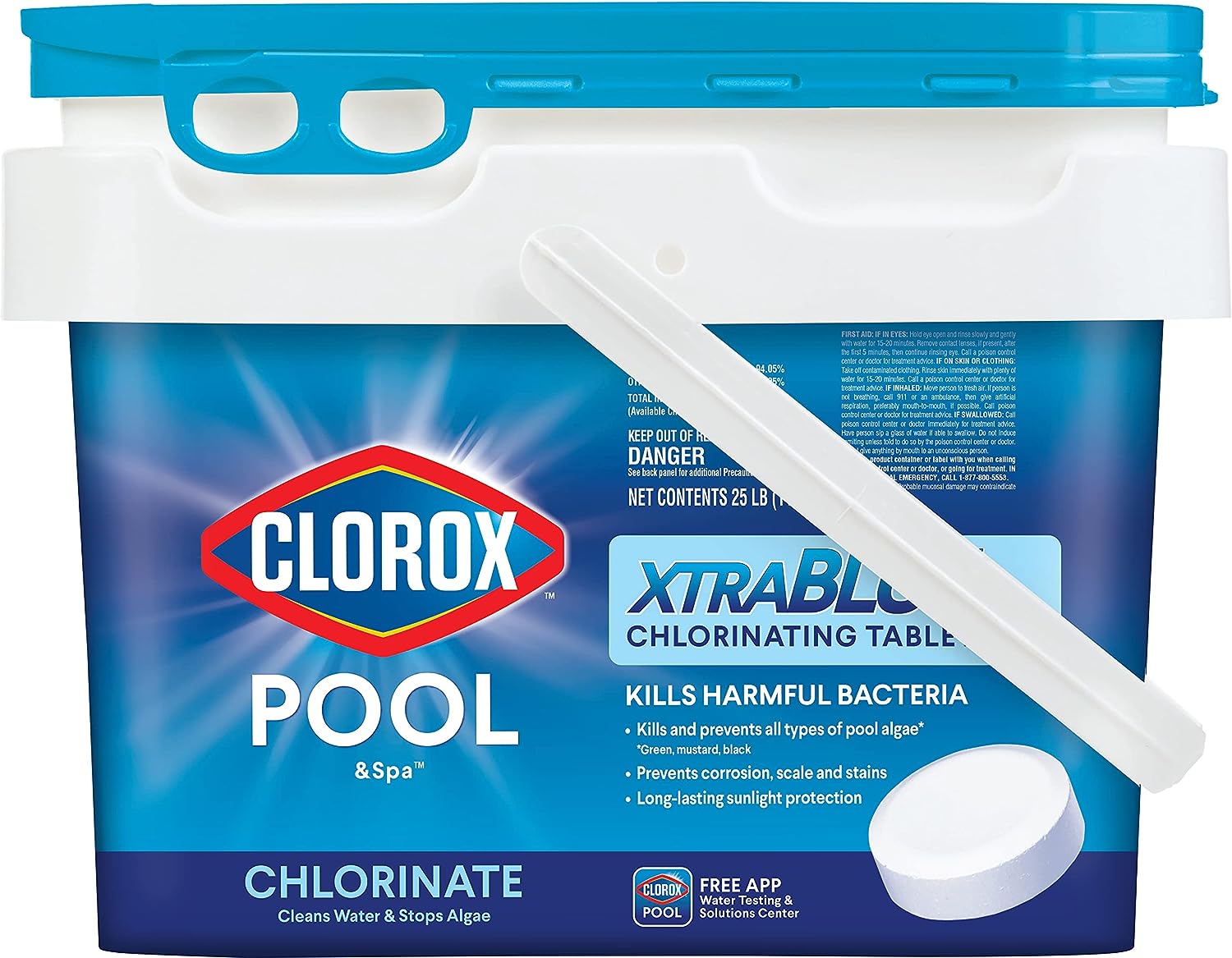 Clorox® Pool&amp;Spa™ XtraBlue 3” Swimming Pool Chlorinating Tablets, Kills Bacteria &amp; Stops Algae (25 LB)