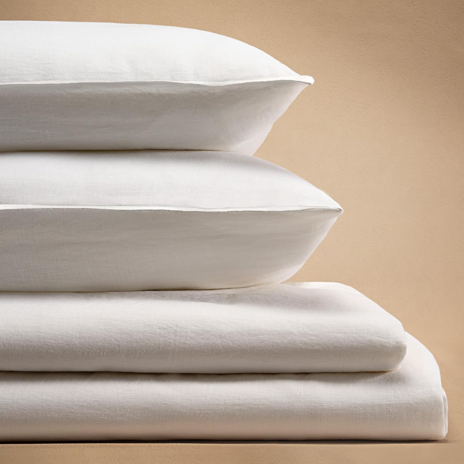 100% Linen Sheets Queen Size Set 4 Pcs, Deep Pocket, Soft, Breathable &amp; Cooling for Hot Sleepers, Hypoallergenic Bedding Sheets &amp; Pillowcases, White