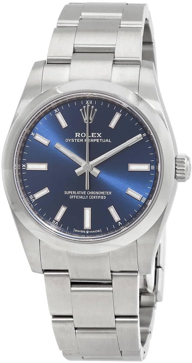Rolex Oyster Perpetual 34 Automatic Chronometer Blue Dial Ladies Watch 124200BLSO