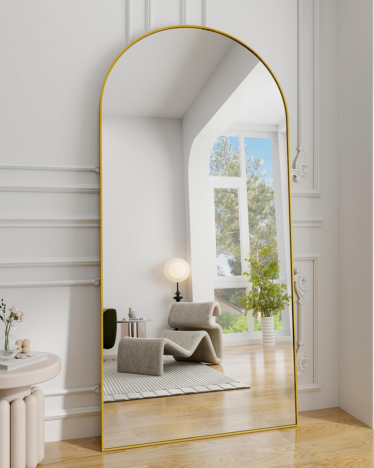 Koonmi 30"x71" Arched Full Length Mirror, Gold Large Floor Mirror with Aluminum Alloy Frame, Standing Hanging or Leaning Wall-Mounted Mirror, Vanity Mirror for Living Room and Bedroom